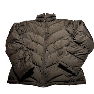 Land's End Puffer Jacket Women's Small (6-8) Brown Chevron Down EUC